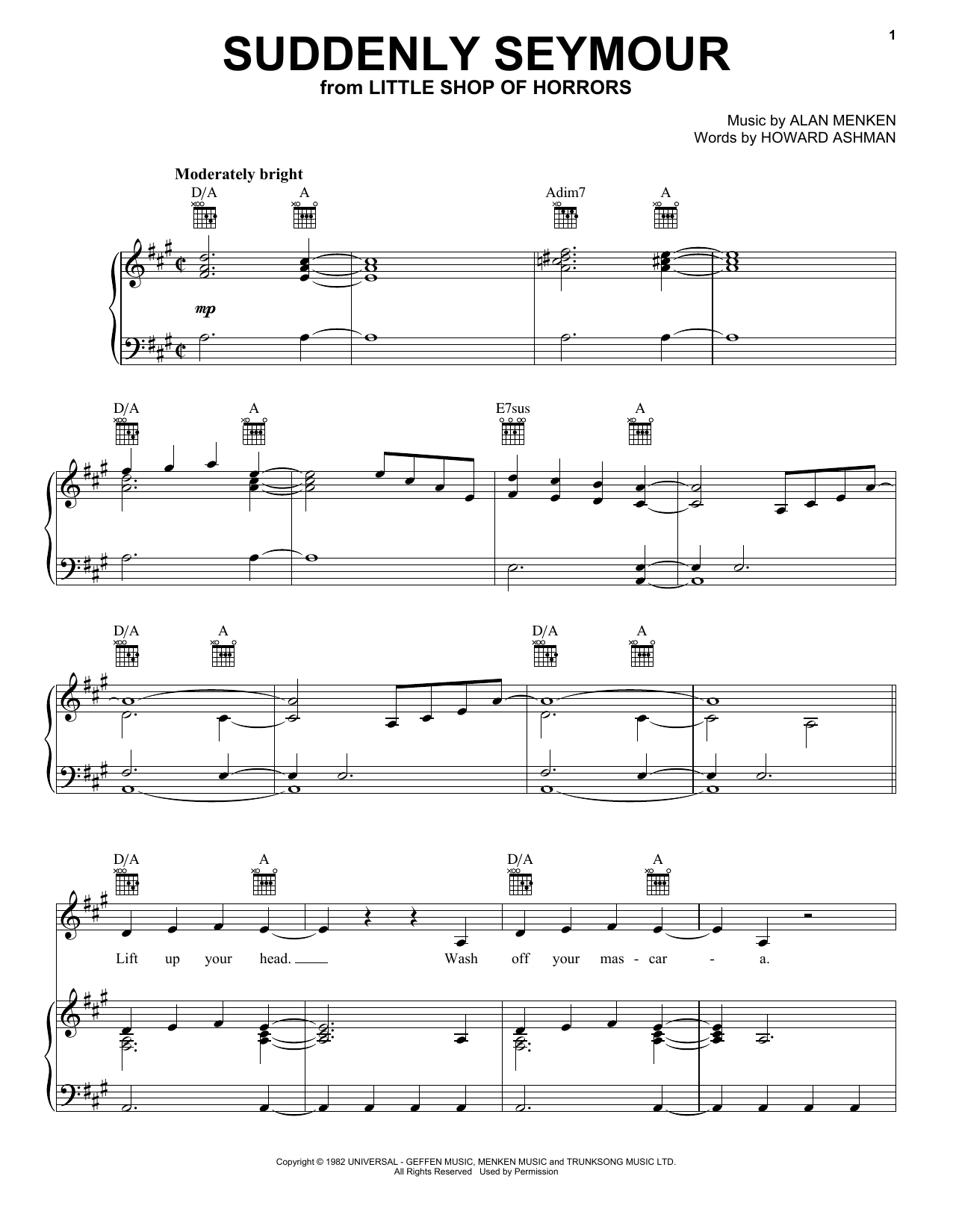 Alan Menken Suddenly Seymour (from Little Shop of Horrors) sheet music notes and chords. Download Printable PDF.