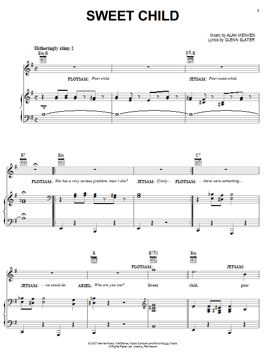 Learn to play Alan Menken Sweet Child sheet music for Piano, Vocal & Guitar Chords (Right-Hand Melody) in minutes. Price: 7.8900$ Alan Menken Sweet Child sheet music notes and chords arranged for Piano, Vocal & Guitar Chords (Right-Hand Melody)