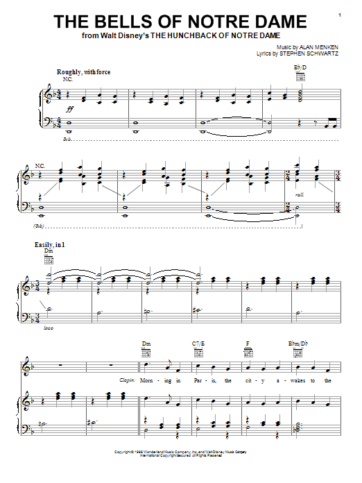 Learn to play Alan Menken The Bells Of Notre Dame sheet music for Piano, Vocal & Guitar Chords (Right-Hand Melody) in minutes. Price: 7.8900$ Alan Menken The Bells Of Notre Dame sheet music notes and chords arranged for Piano, Vocal & Guitar Chords (Right-Hand Melody)