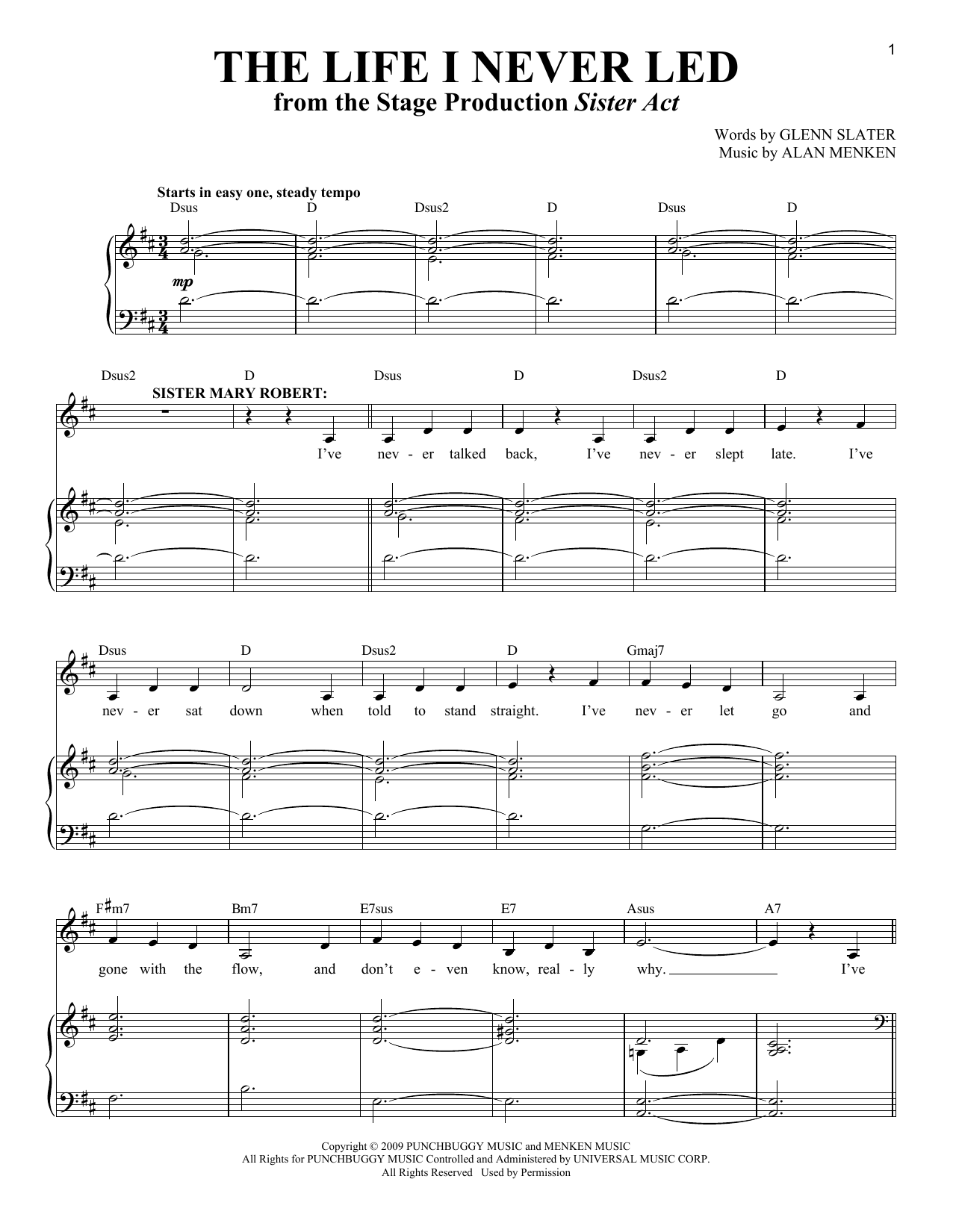 Glenn Slater The Life I Never Led sheet music notes and chords. Download Printable PDF.