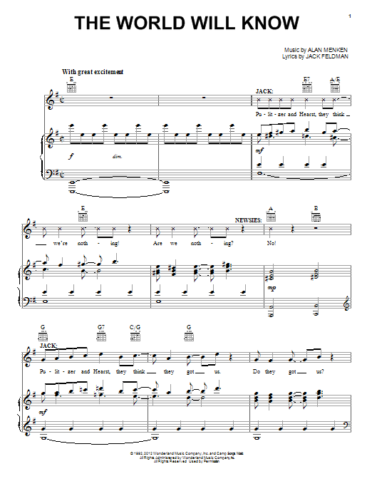 Alan Menken The World Will Know sheet music notes and chords. Download Printable PDF.