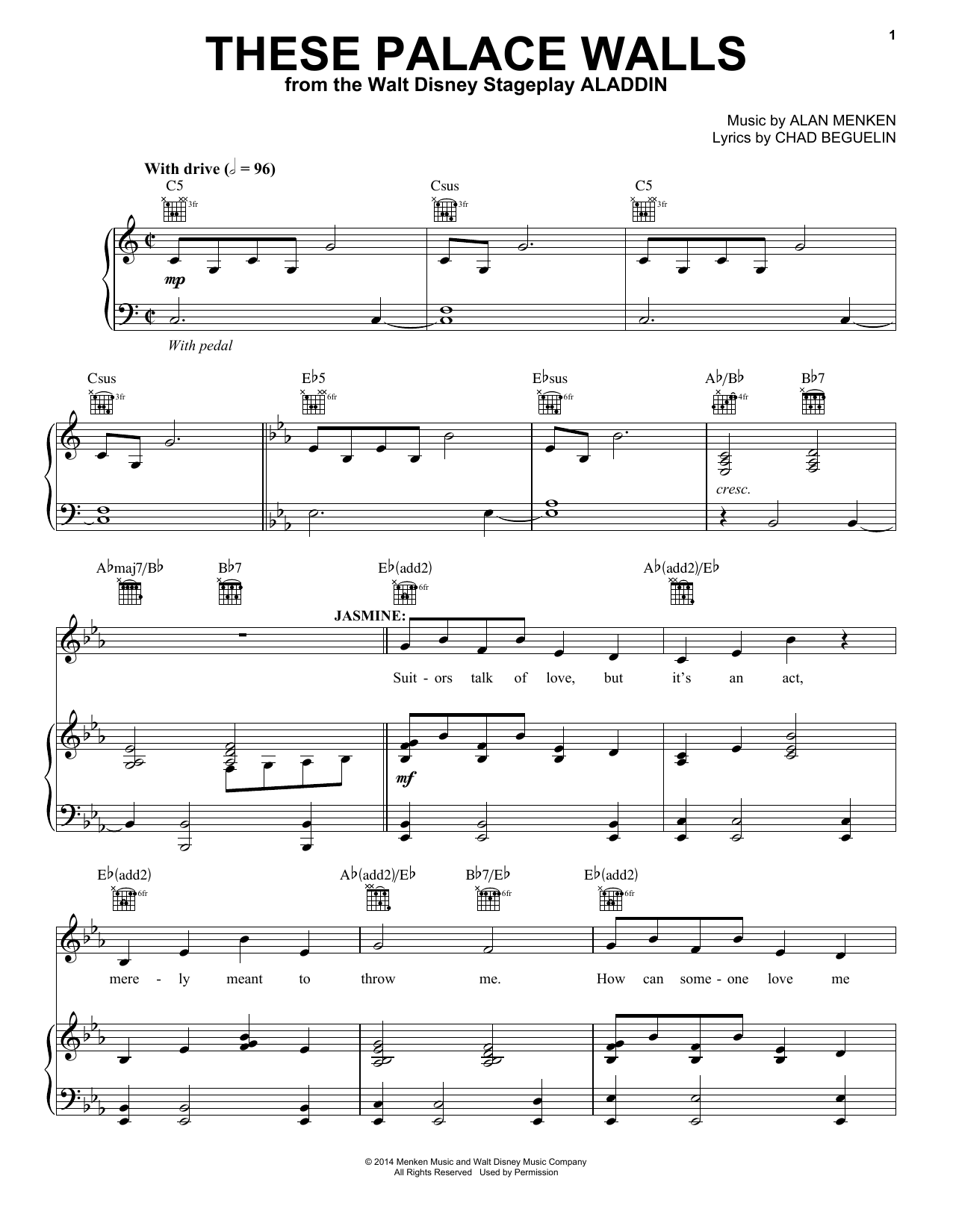 Alan Menken These Palace Walls (from Aladdin: The Broadway Musical) sheet music notes and chords. Download Printable PDF.