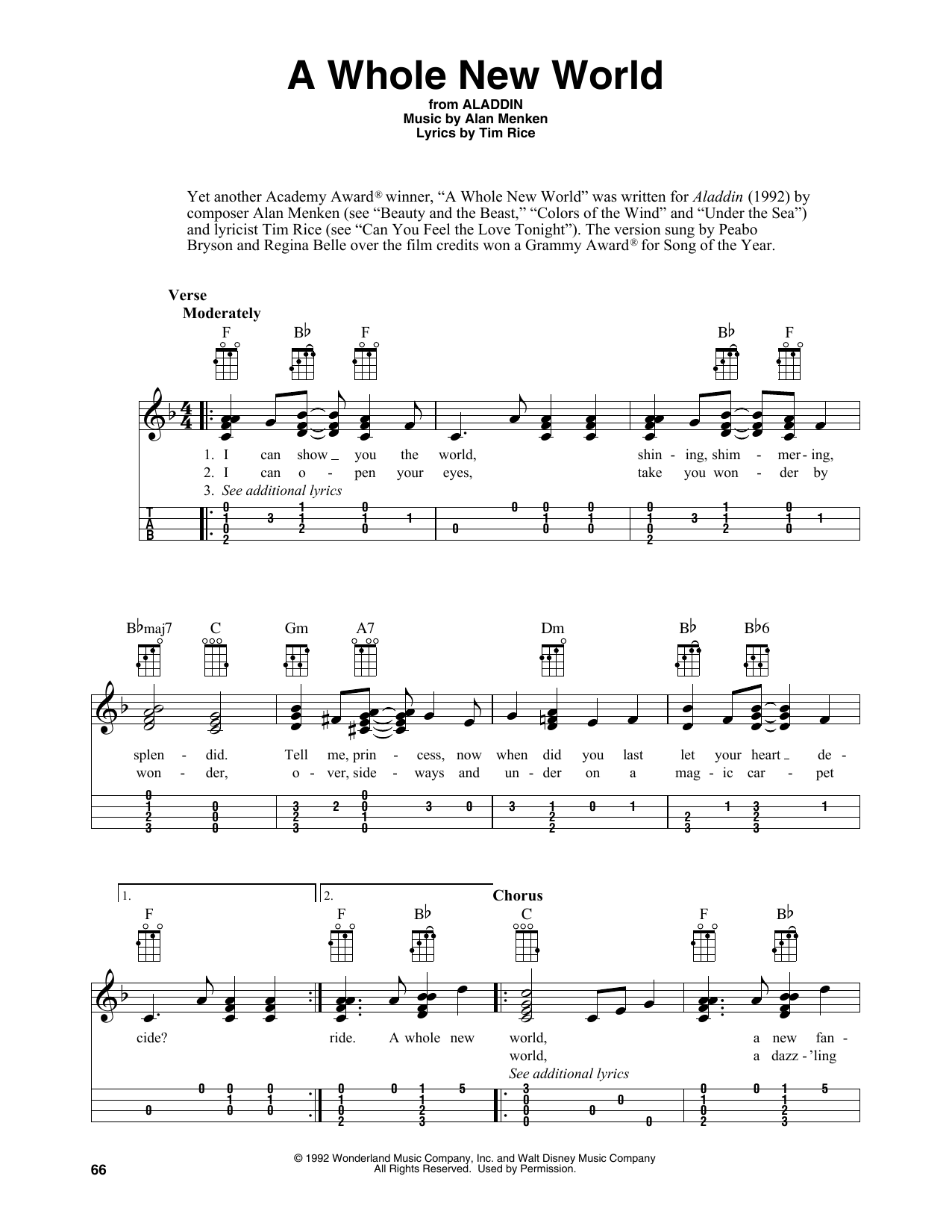 Alan Menken A Whole New World (from Aladdin) (arr. Fred Sokolow) sheet music notes and chords. Download Printable PDF.