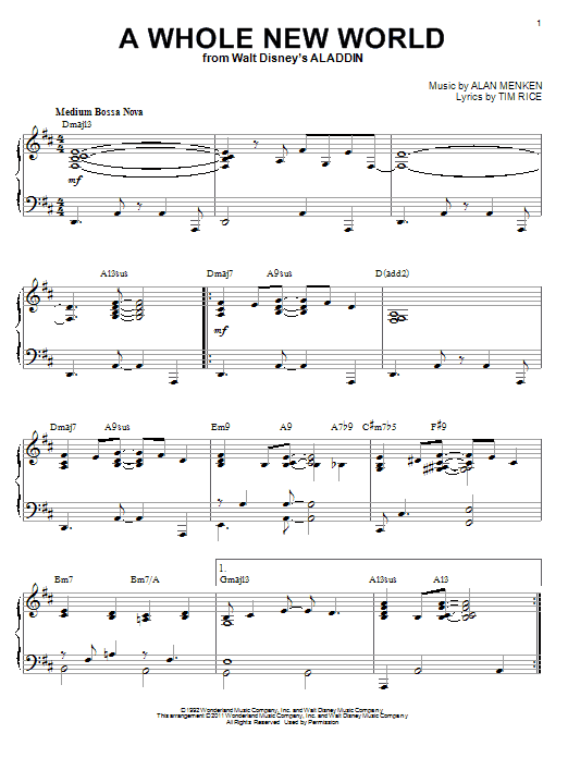 Alan Menken A Whole New World [Jazz version] (from Disney's Aladdin) (arr. Brent Edstrom) sheet music notes and chords. Download Printable PDF.