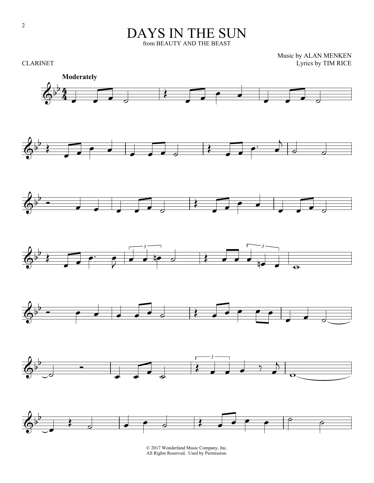 Alan Menken Days In The Sun (from Beauty And The Beast) sheet music notes and chords. Download Printable PDF.