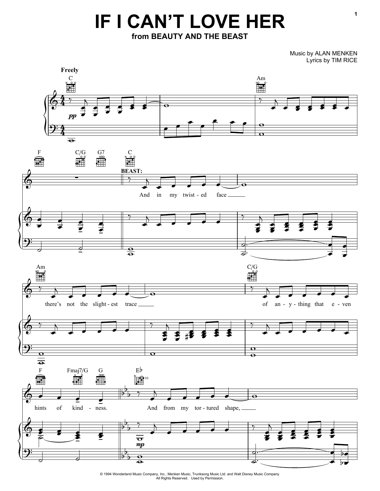 Tim Rice If I Can't Love Her sheet music notes and chords. Download Printable PDF.