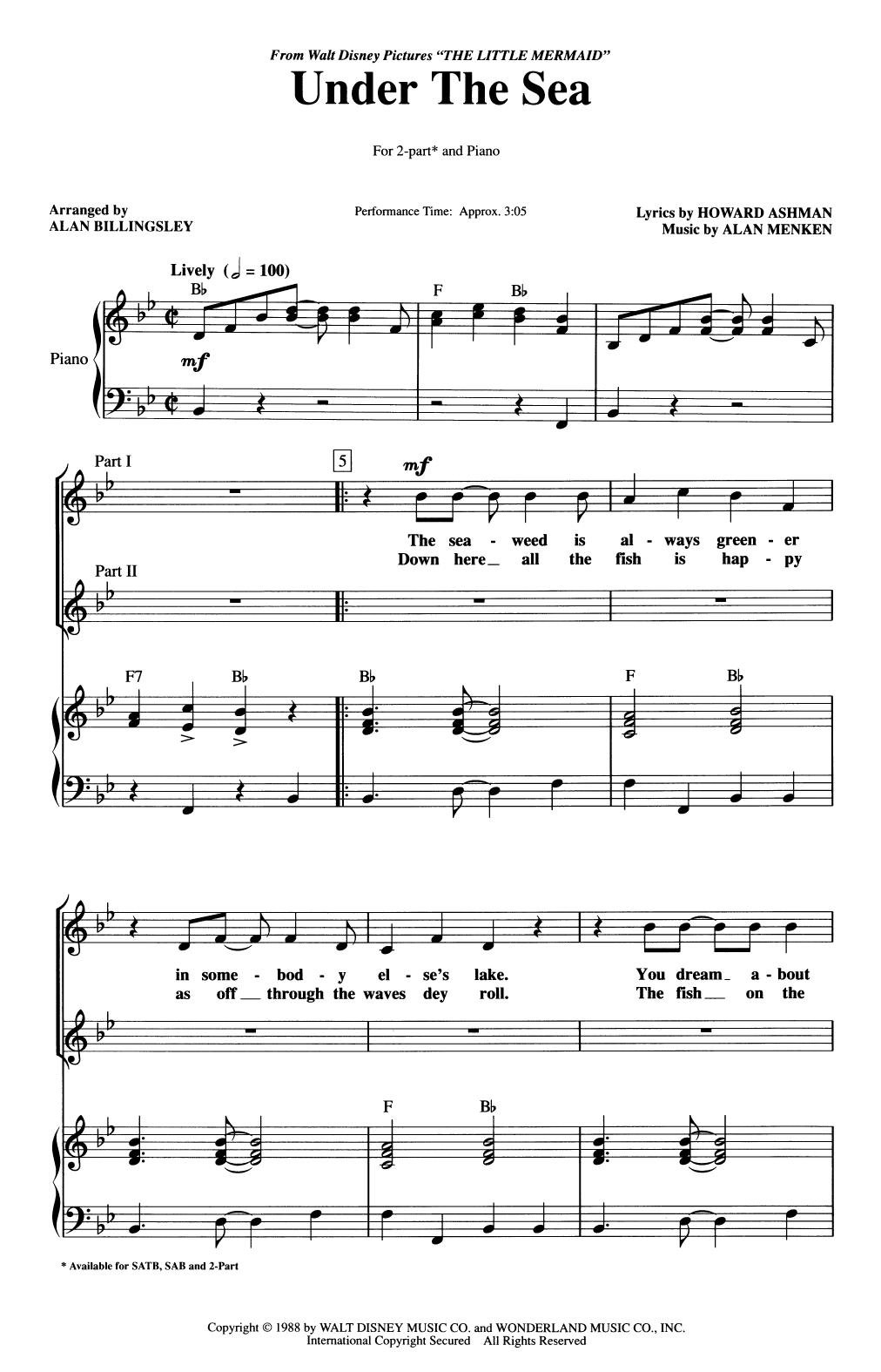 Alan Menken Under The Sea (from The Little Mermaid) (arr. Alan Billingsley) sheet music notes and chords. Download Printable PDF.