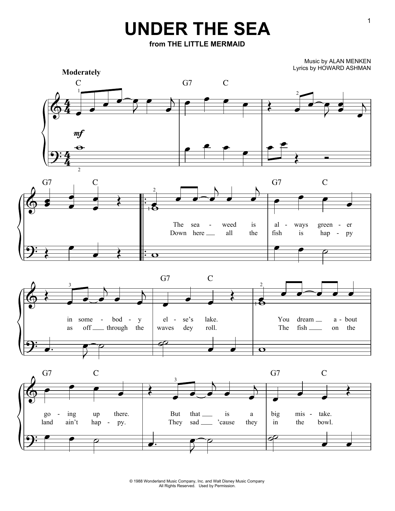 Alan Menken Under The Sea (from The Little Mermaid) sheet music notes and chords. Download Printable PDF.