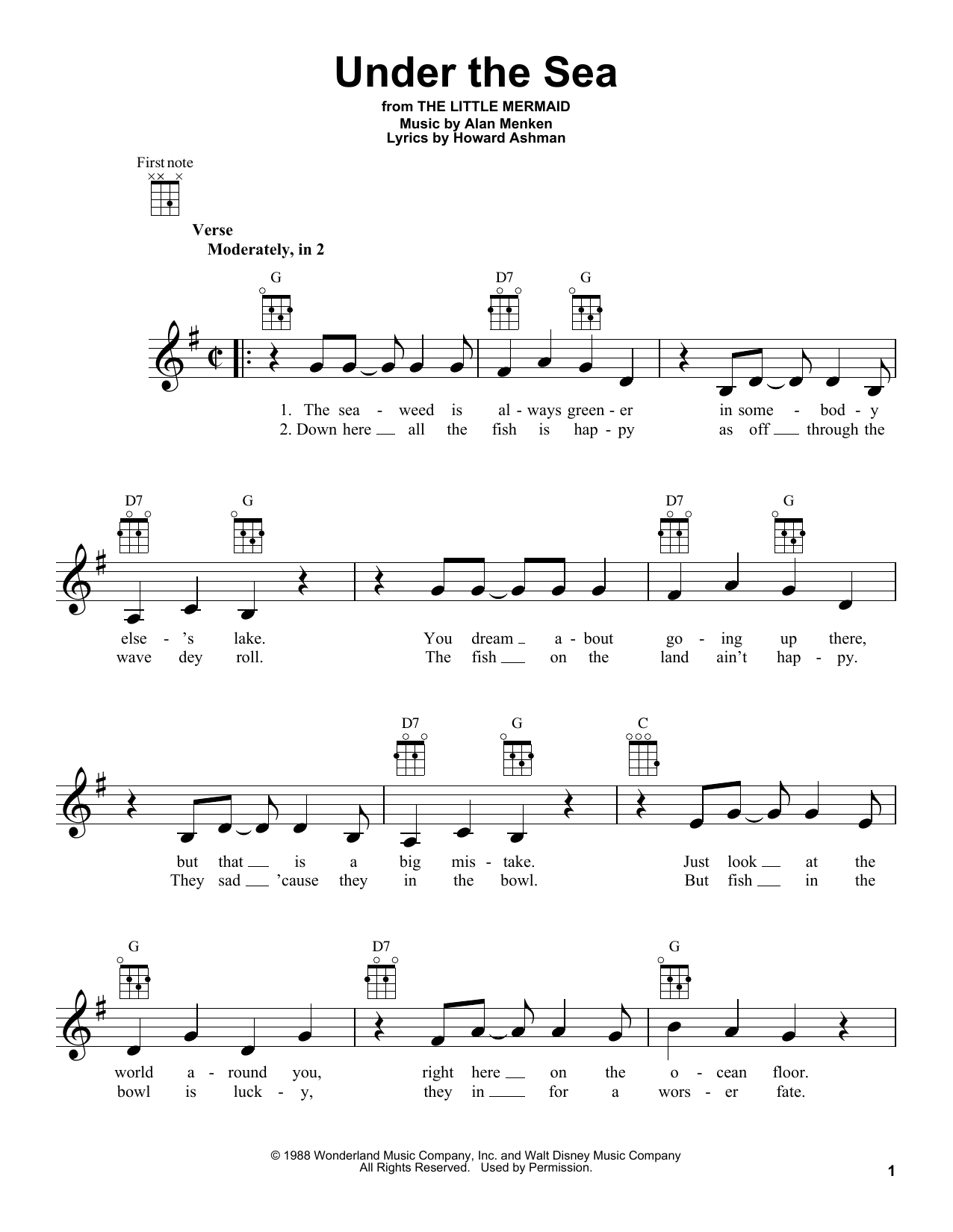 Alan Menken Under The Sea sheet music notes and chords. Download Printable PDF.