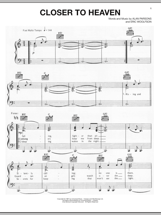 The Alan Parsons Project Closer To Heaven sheet music notes and chords arranged for Piano, Vocal & Guitar Chords (Right-Hand Melody)