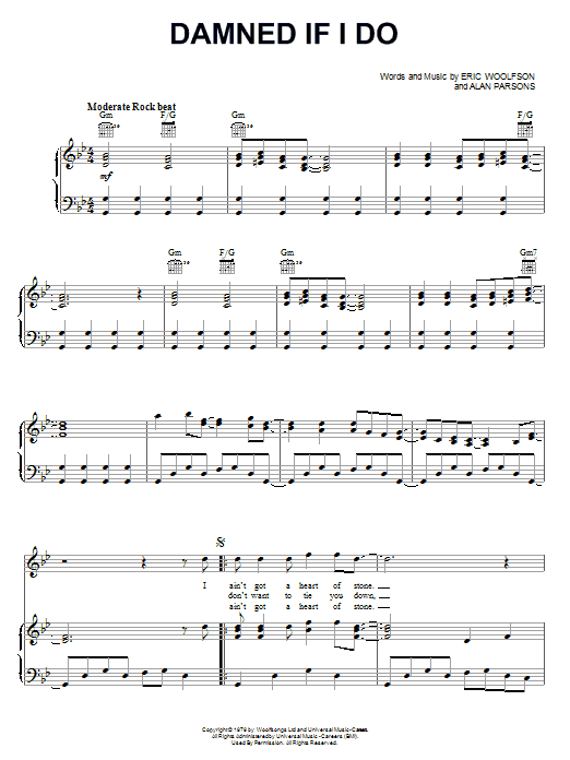 The Alan Parsons Project Damned If I Do sheet music notes and chords arranged for Piano, Vocal & Guitar Chords (Right-Hand Melody)