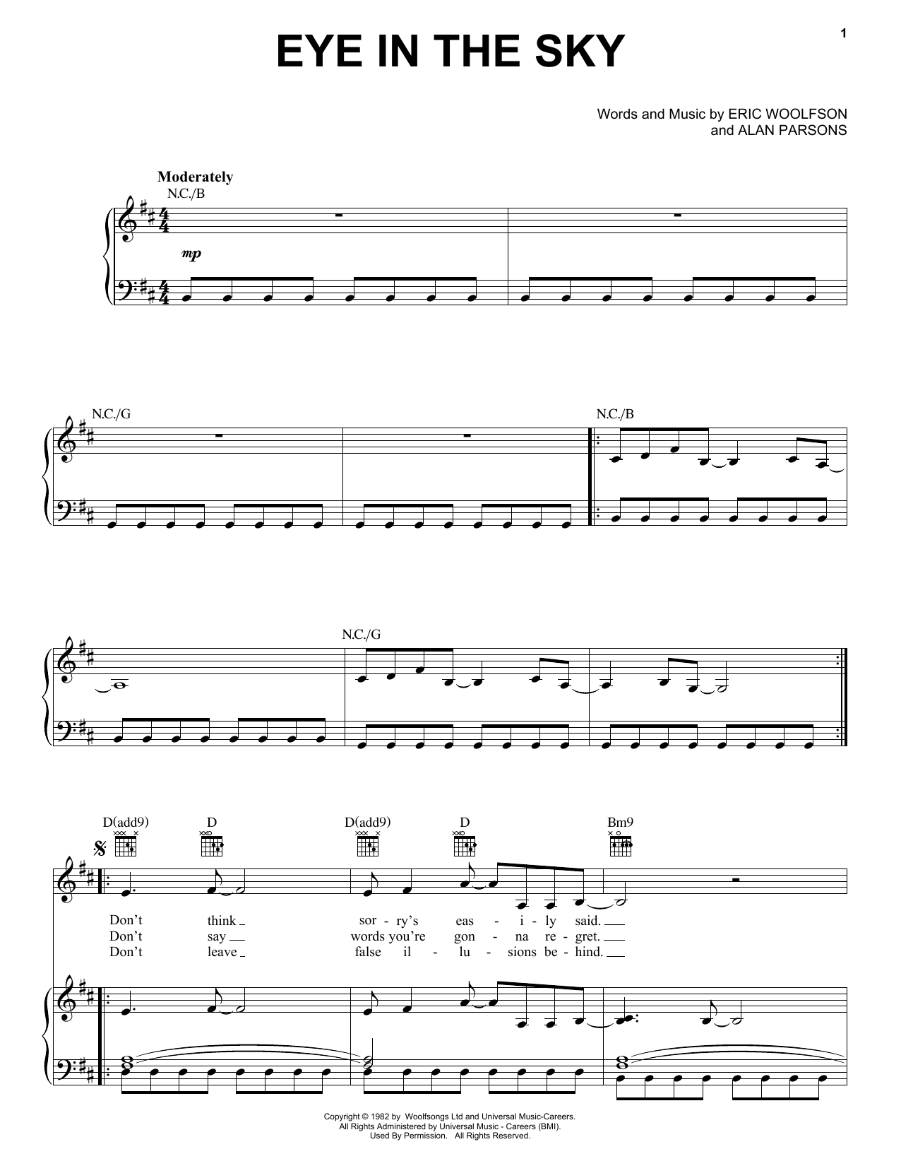 The Alan Parsons Project Eye In The Sky sheet music notes and chords arranged for Piano, Vocal & Guitar Chords (Right-Hand Melody)