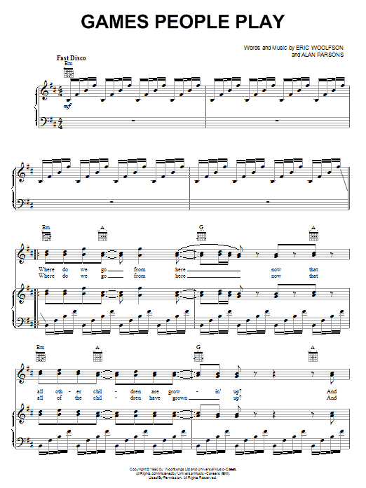 The Alan Parsons Project Games People Play sheet music notes and chords arranged for Piano, Vocal & Guitar Chords (Right-Hand Melody)