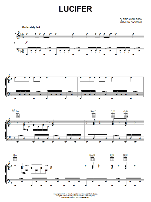 The Alan Parsons Project Lucifer sheet music notes and chords arranged for Piano, Vocal & Guitar Chords (Right-Hand Melody)