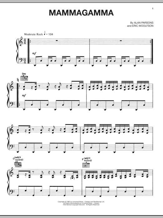 The Alan Parsons Project Mammagamma sheet music notes and chords arranged for Piano, Vocal & Guitar Chords (Right-Hand Melody)