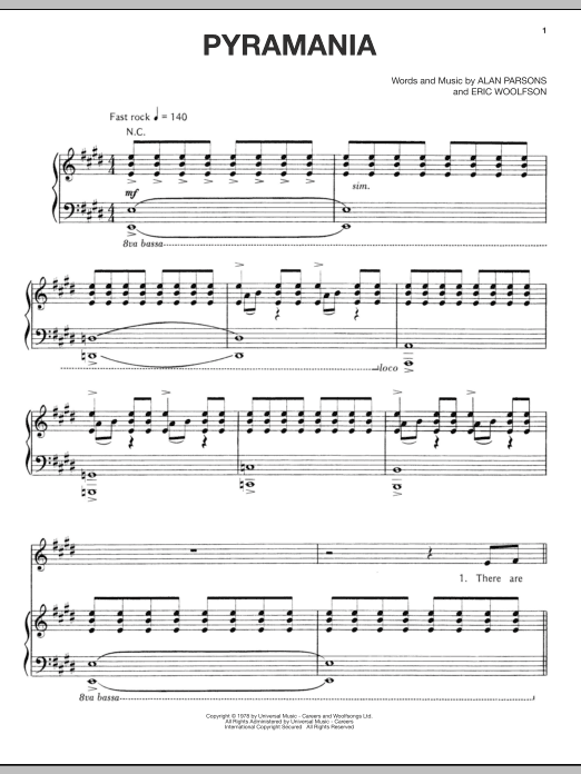 The Alan Parsons Project Pyramania sheet music notes and chords arranged for Piano, Vocal & Guitar Chords (Right-Hand Melody)