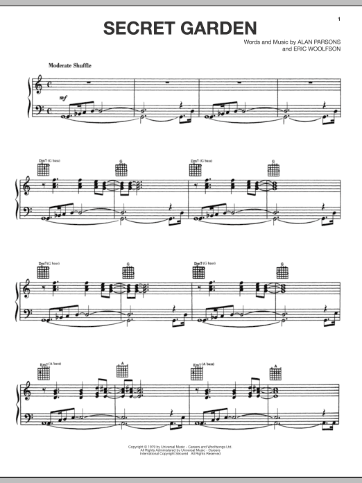 The Alan Parsons Project Secret Garden sheet music notes and chords arranged for Piano, Vocal & Guitar Chords (Right-Hand Melody)