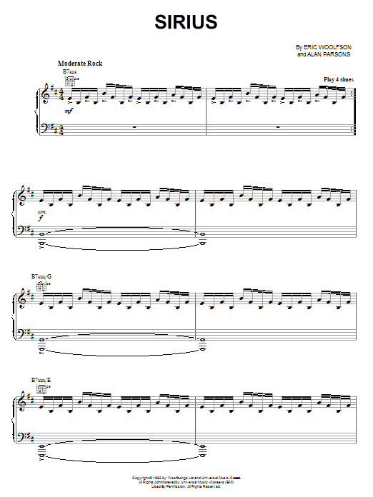 The Alan Parsons Project Sirius sheet music notes and chords arranged for Piano, Vocal & Guitar Chords (Right-Hand Melody)