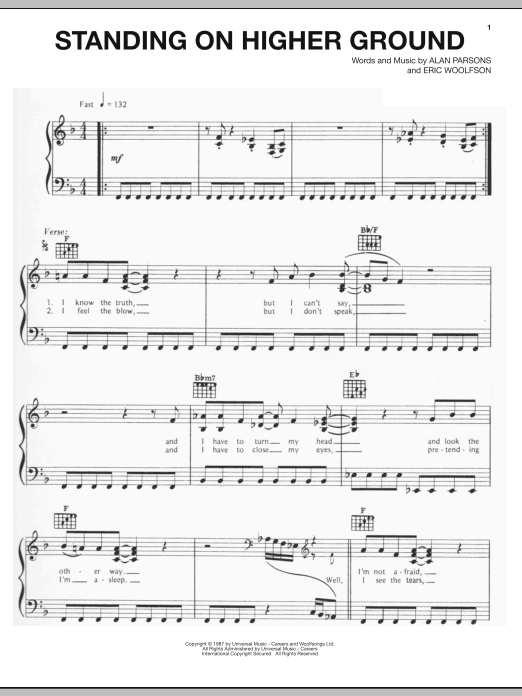 The Alan Parsons Project Standing On Higher Ground sheet music notes and chords arranged for Piano, Vocal & Guitar Chords (Right-Hand Melody)