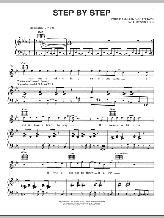 The Alan Parsons Project Step By Step sheet music notes and chords arranged for Piano, Vocal & Guitar Chords (Right-Hand Melody)