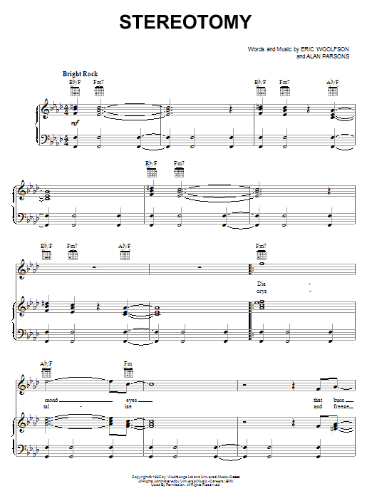 The Alan Parsons Project Stereotomy sheet music notes and chords arranged for Piano, Vocal & Guitar Chords (Right-Hand Melody)