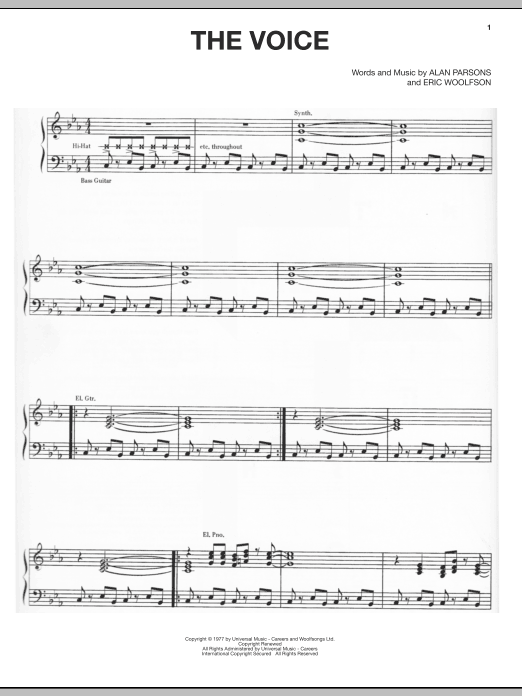 The Alan Parsons Project The Voice sheet music notes and chords arranged for Piano, Vocal & Guitar Chords (Right-Hand Melody)