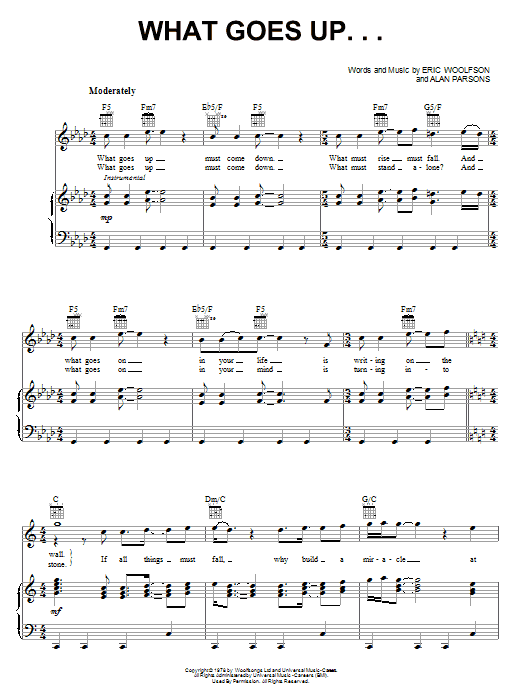 The Alan Parsons Project What Goes Up... sheet music notes and chords arranged for Piano, Vocal & Guitar Chords (Right-Hand Melody)