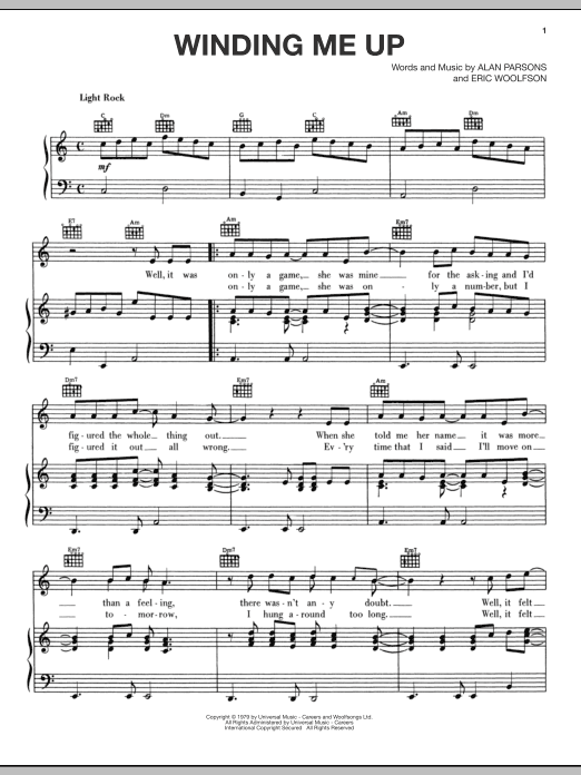 The Alan Parsons Project Winding Me Up sheet music notes and chords arranged for Piano, Vocal & Guitar Chords (Right-Hand Melody)