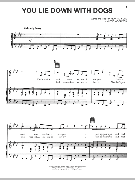 The Alan Parsons Project You Lie Down With Dogs sheet music notes and chords arranged for Piano, Vocal & Guitar Chords (Right-Hand Melody)