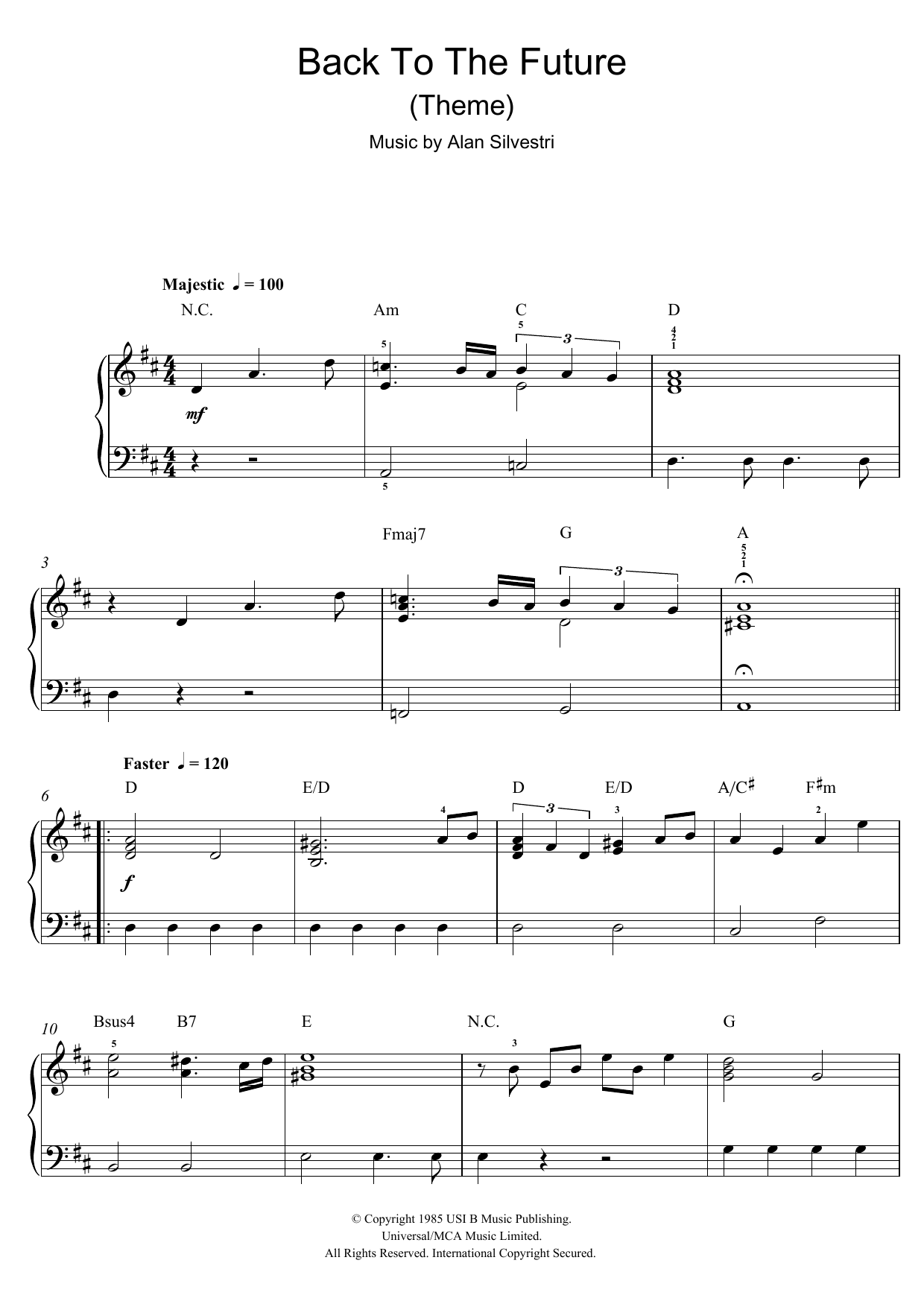 Alan Silvestri Back To The Future (Theme) sheet music notes and chords. Download Printable PDF.