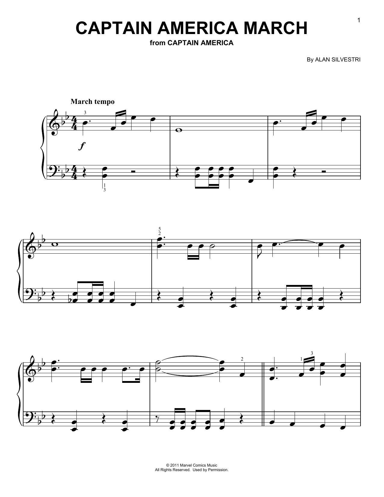 Alan Silvestri Captain America March sheet music notes and chords. Download Printable PDF.