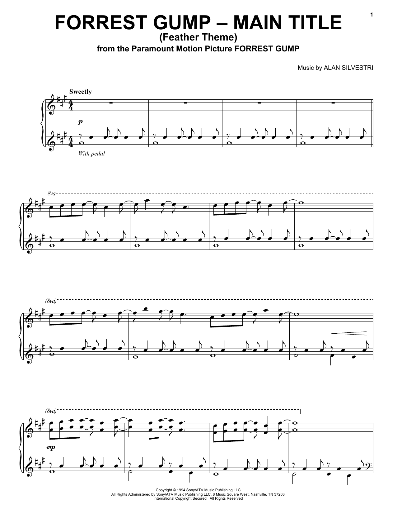 Alan Silvestri Forrest Gump - Main Title (Feather Theme) sheet music notes and chords. Download Printable PDF.