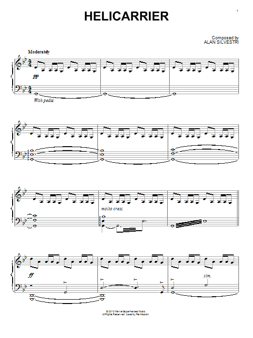 Learn to play Alan Silvestri Helicarrier (from The Avengers) sheet music for Piano Solo in minutes. Price: 7.8900$ Alan Silvestri Helicarrier (from The Avengers) sheet music notes and chords arranged for Piano Solo