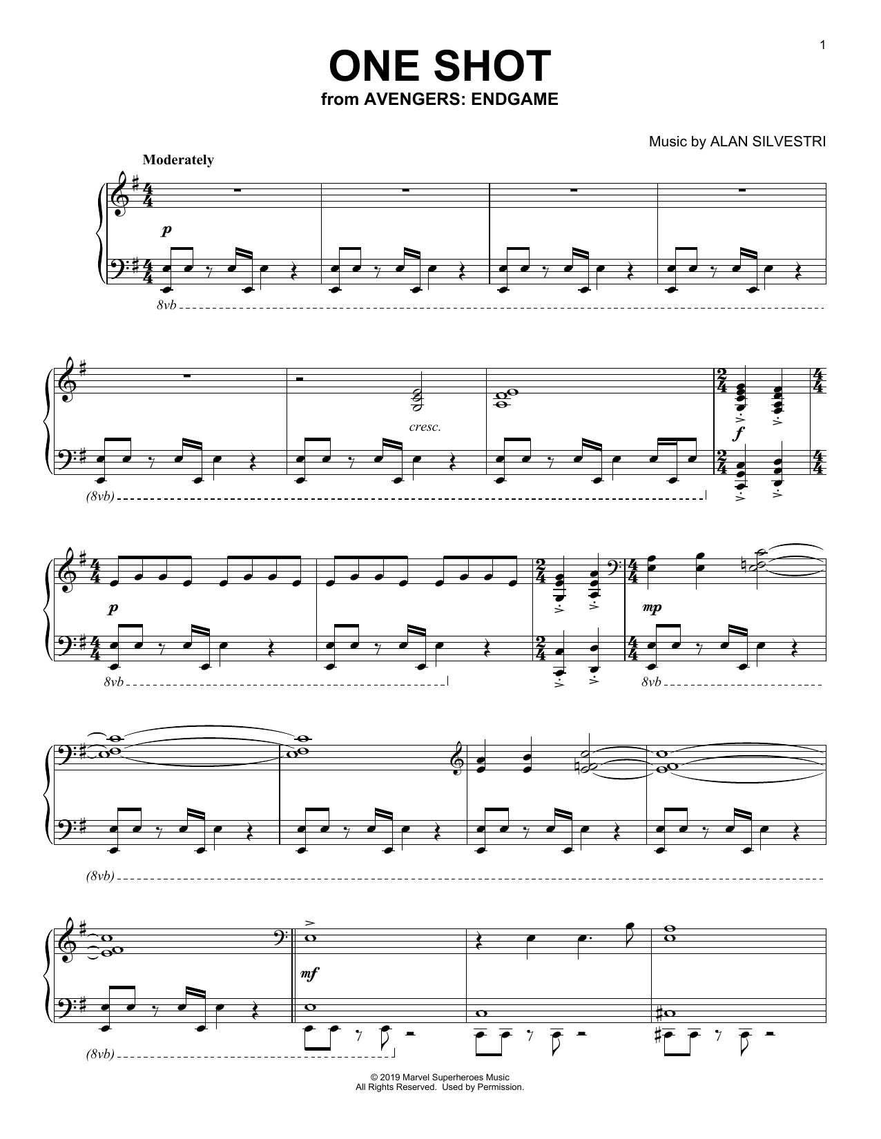 Learn to play Alan Silvestri One Shot (from Avengers: Endgame) sheet music for Piano Solo in minutes. Price: 7.8900$ Alan Silvestri One Shot (from Avengers: Endgame) sheet music notes and chords arranged for Piano Solo