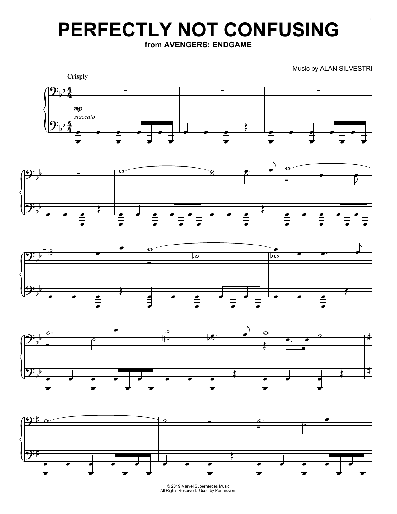 Learn to play Alan Silvestri Perfectly Not Confusing (from Avengers: Endgame) sheet music for Piano Solo in minutes. Price: 7.8900$ Alan Silvestri Perfectly Not Confusing (from Avengers: Endgame) sheet music notes and chords arranged for Piano Solo