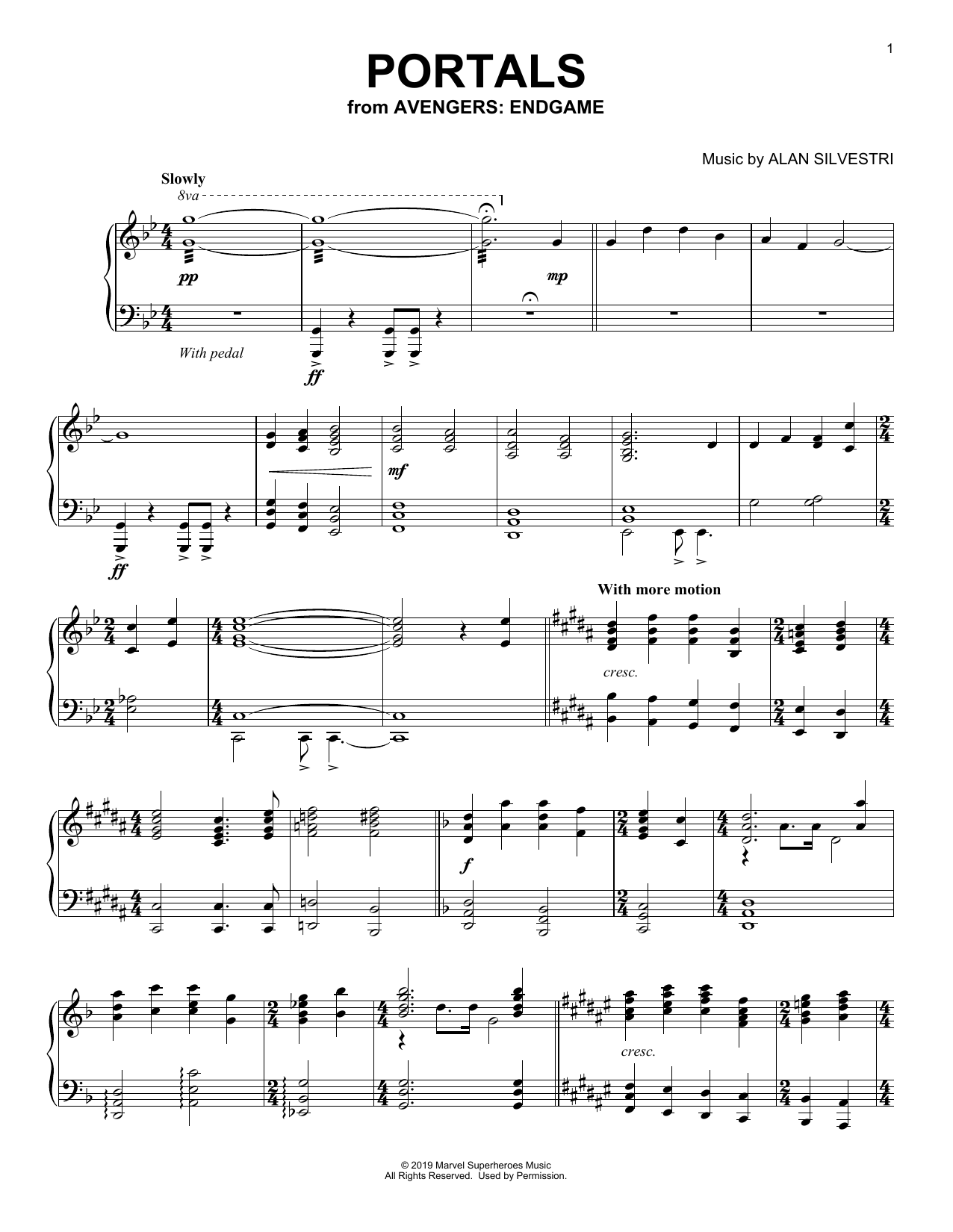 Alan Silvestri Portals (from Avengers: Endgame) sheet music notes and chords. Download Printable PDF.