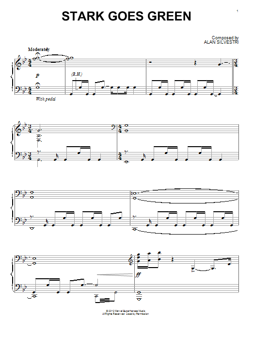 Alan Silvestri Stark Goes Green (from The Avengers) sheet music notes and chords arranged for Piano Solo