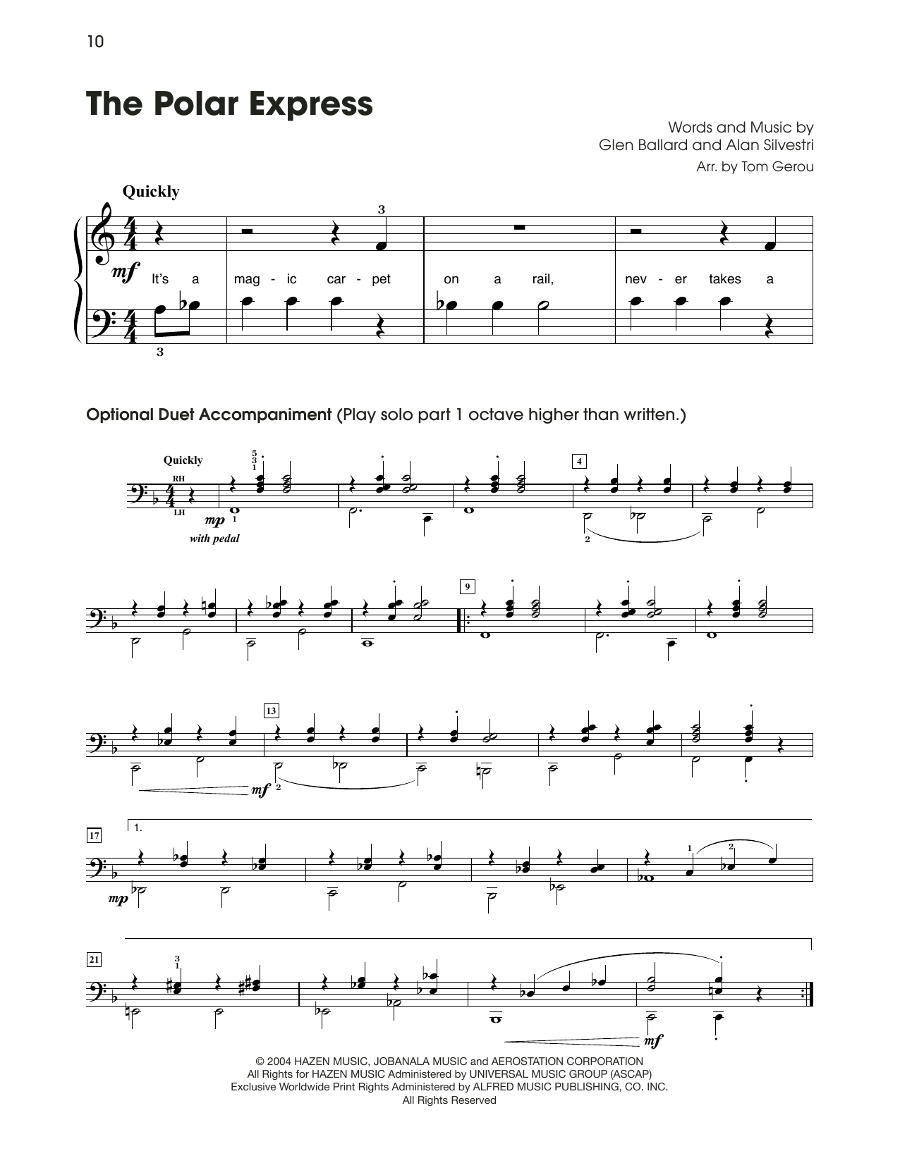 Alan Silvestri The Polar Express (arr. Tom Gerou) sheet music notes and chords. Download Printable PDF.