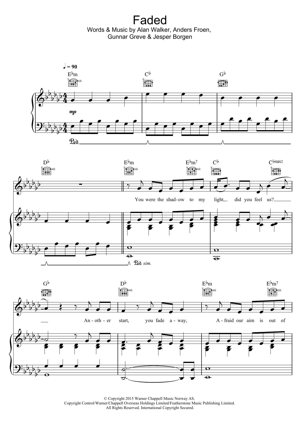 Alan Walker Faded sheet music notes and chords. Download Printable PDF.