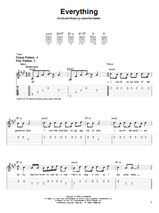 Alanis Morissette Everything sheet music notes and chords. Download Printable PDF.