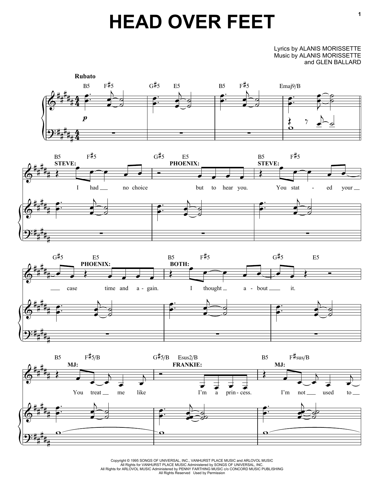 Alanis Morissette Head Over Feet (from Jagged Little Pill The Musical) sheet music notes and chords. Download Printable PDF.