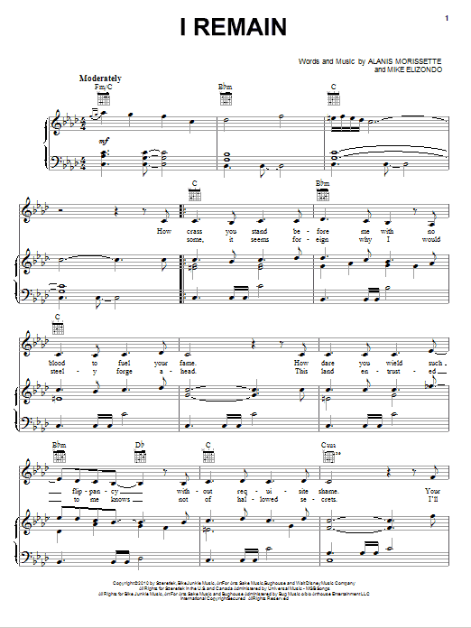 Learn to play Alanis Morissette I Remain sheet music for Piano, Vocal & Guitar Chords (Right-Hand Melody) in minutes. Price: 7.8900$ Alanis Morissette I Remain sheet music notes and chords arranged for Piano, Vocal & Guitar Chords (Right-Hand Melody)