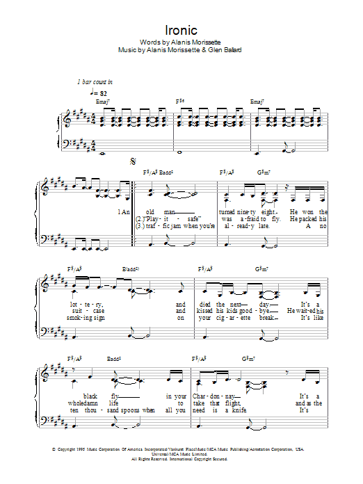 Alanis Morissette Ironic sheet music notes and chords. Download Printable PDF.