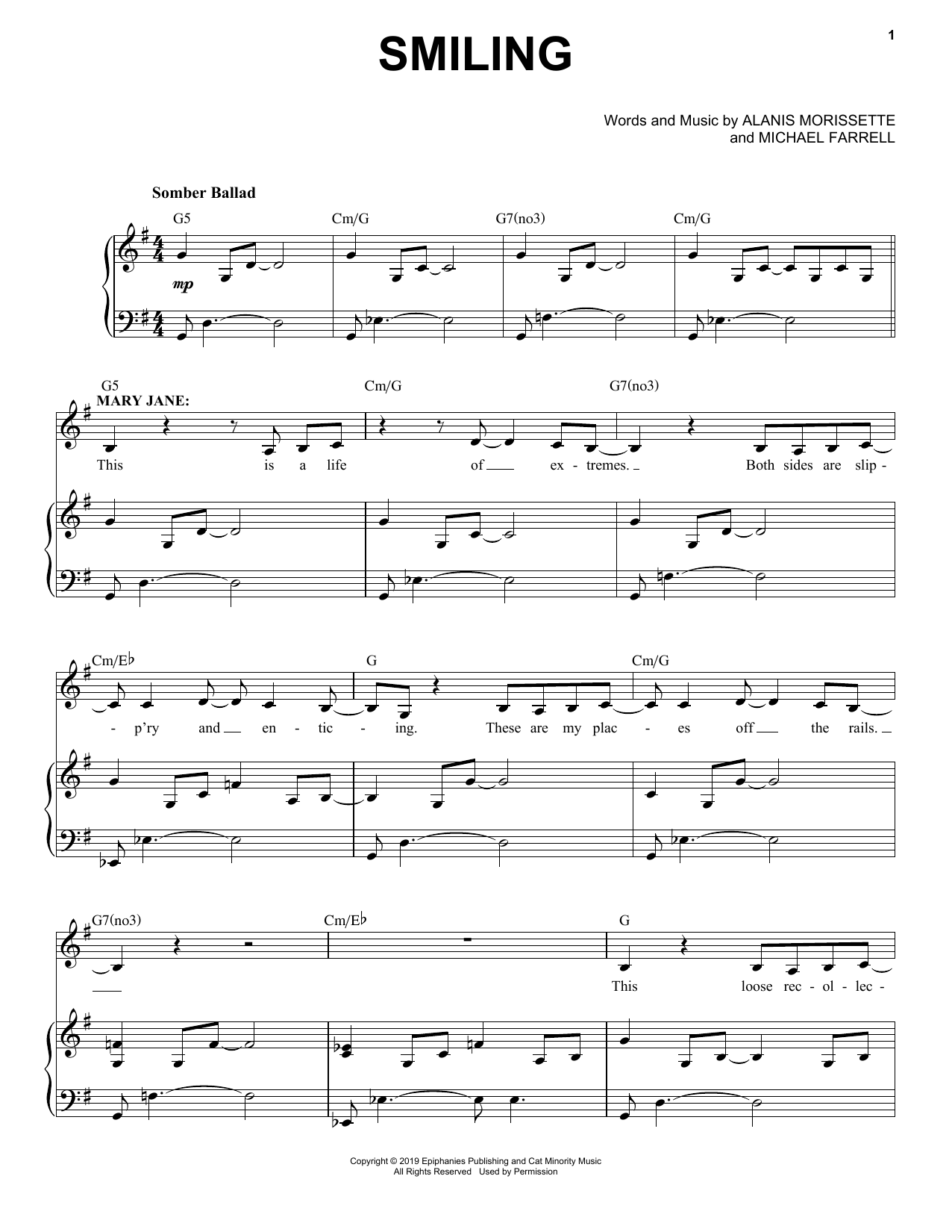 Alanis Morissette Smiling (from Jagged Little Pill The Musical) sheet music notes and chords. Download Printable PDF.