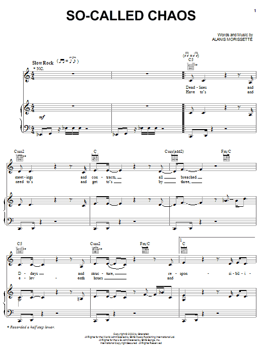 Alanis Morissette So-Called Chaos sheet music notes and chords arranged for Piano, Vocal & Guitar Chords (Right-Hand Melody)