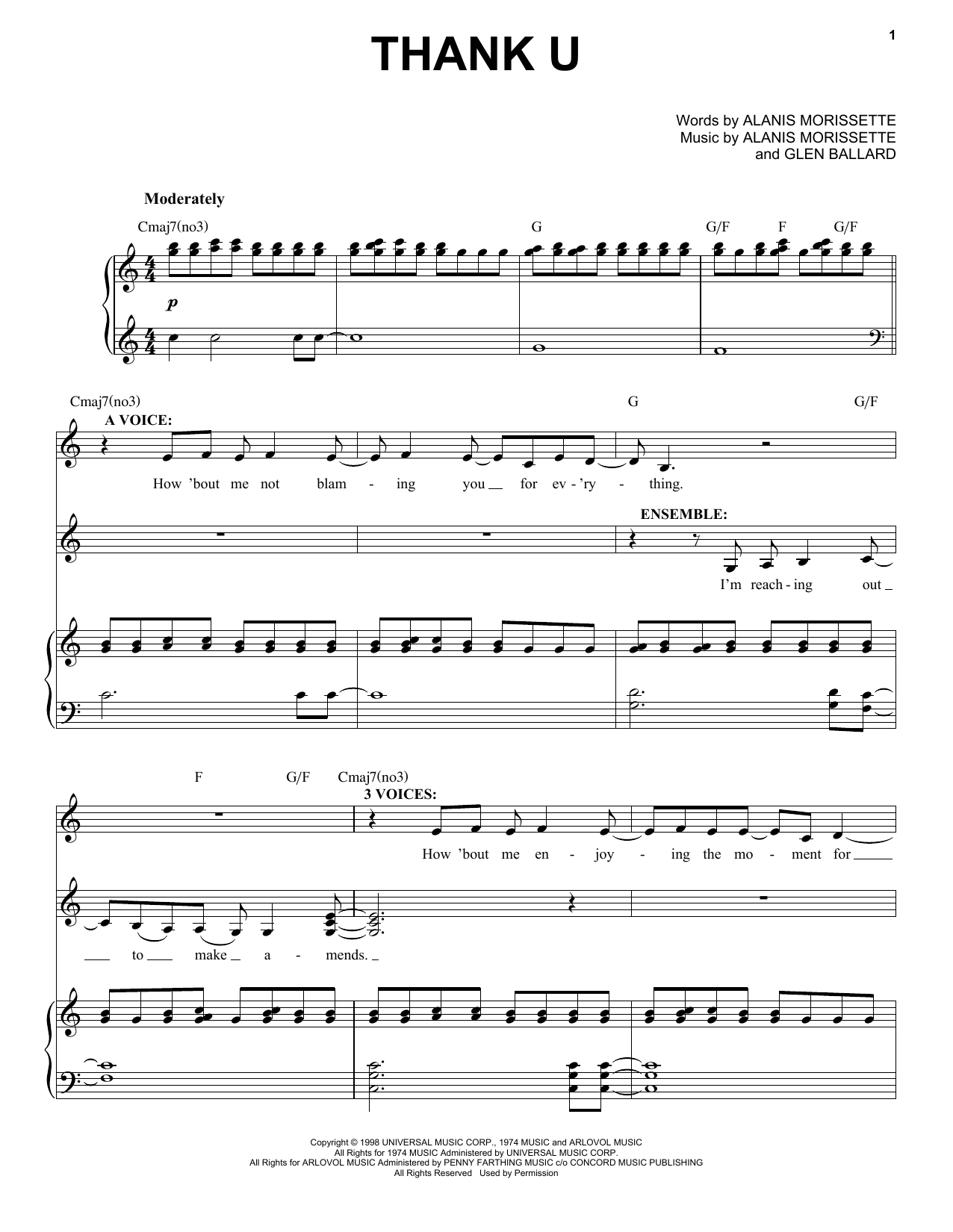 Alanis Morissette Thank U (from Jagged Little Pill The Musical) sheet music notes and chords. Download Printable PDF.