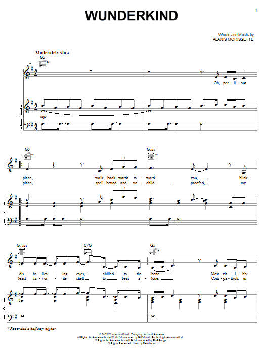 Learn to play Alanis Morissette Wunderkind sheet music for Piano, Vocal & Guitar Chords (Right-Hand Melody) in minutes. Price: 7.8900$ Alanis Morissette Wunderkind sheet music notes and chords arranged for Piano, Vocal & Guitar Chords (Right-Hand Melody)