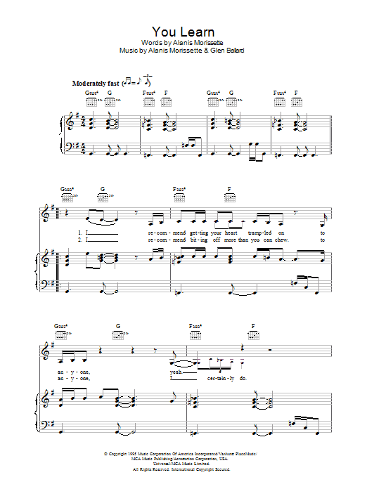 Alanis Morissette You Learn sheet music notes and chords. Download Printable PDF.