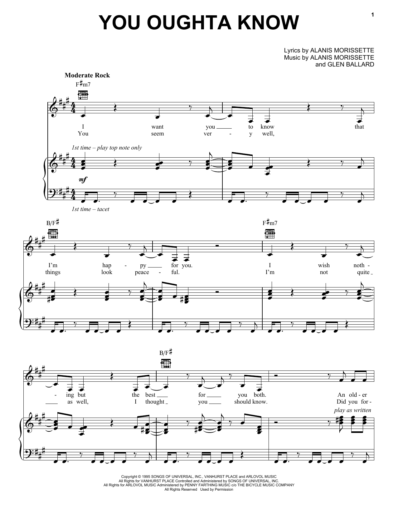 Alanis Morissette You Oughta Know sheet music notes and chords. Download Printable PDF.