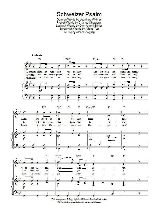 Alberik Zwyssig Schweizer Psalm (Swiss National Anthem) sheet music notes and chords. Download Printable PDF.